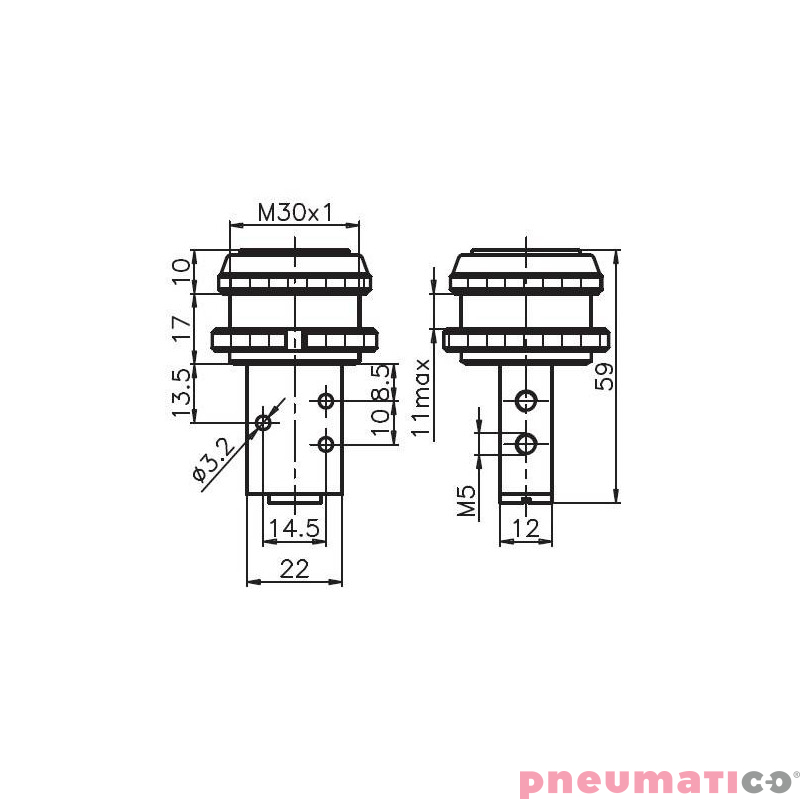 Zaw&oacute;r ręczny z przyciskiem &empty;30 mm i sprężyną 3/2 PNEUMAX M5