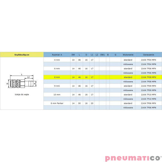 Szybkozłącze niskociśnieniowe żeńskie na wąż typ 21KA 6 mm 21KATF06MPX
