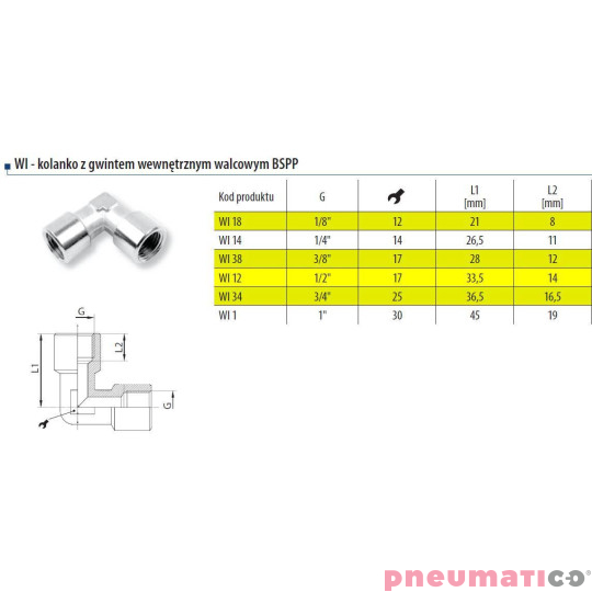 Kolanko z gwintem wewnętrznym 3/8" RQS WI38