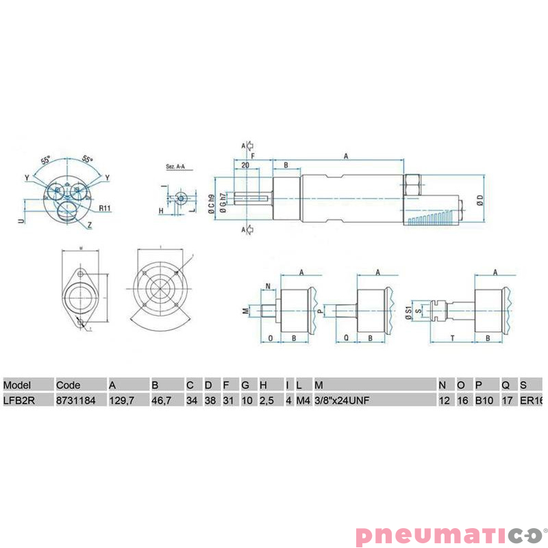 Silnik pneumatyczny rewersyjny 160W OBER LFB2R Silnik pneumatyczny rewersyjny 160W OBER LFB2R