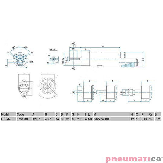 Silnik pneumatyczny rewersyjny 160W OBER LFB2R Silnik pneumatyczny rewersyjny 160W OBER LFB2R