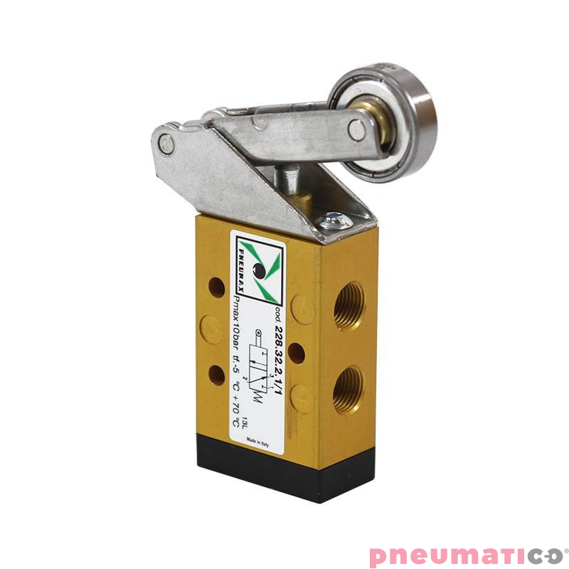 Zaw&oacute;r ręczny dźwigniowy z rolką, łożyskiem i sprężyną 3/2 PNEUMAX