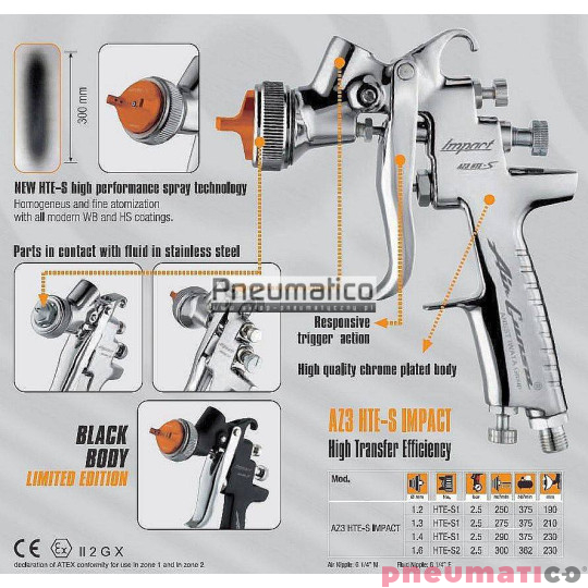 Pistolet lakierniczy czarny Iwata Air Gunsa AZ3 HTE-S Impact  z g&oacute;rnym zbiornikiem - dysza 1,3 mm