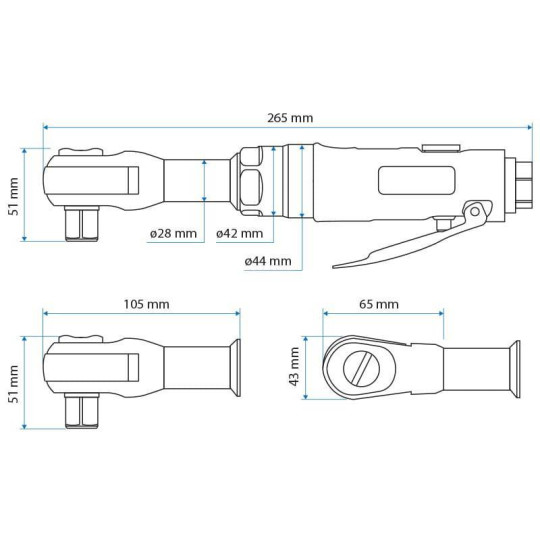 Klucz pneumatyczny zapadkowy PNEUTREND 1/2" 68NM PT12203 Klucz pneumatyczny zapadkowy PNEUTREND 1/2" 68NM PT12203