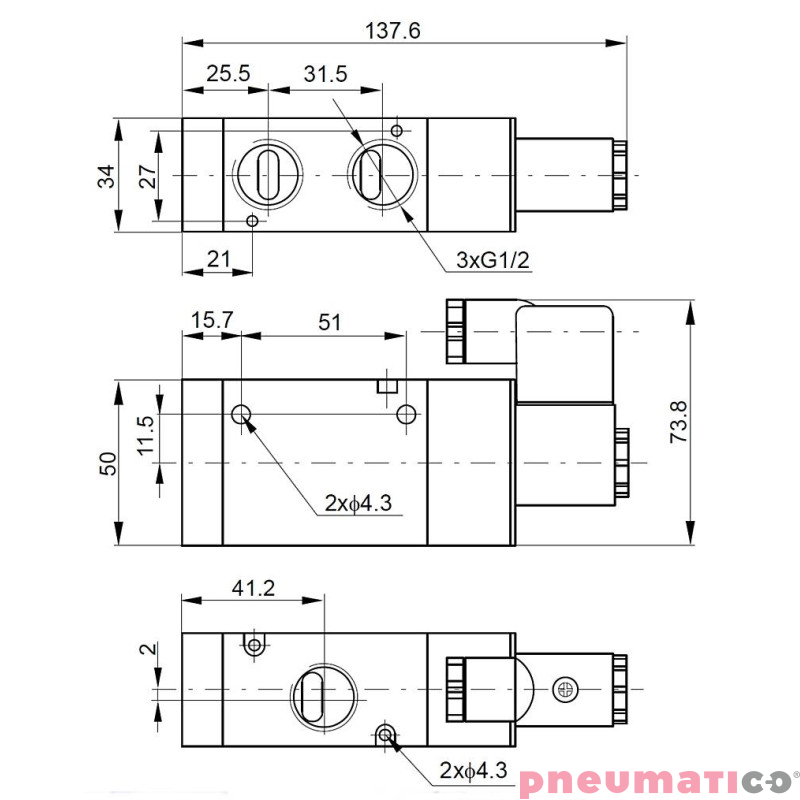Elektrozawór PNEUMATICO 3/2 G1/2" 24V DC JLE6601-24VDC Elektrozawór PNEUMATICO 3/2 G1/2" 24V DC JLE6601-24VDC