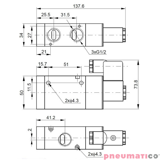 Elektrozawór PNEUMATICO 3/2 G1/2" 24V DC JLE6601-24VDC Elektrozawór PNEUMATICO 3/2 G1/2" 24V DC JLE6601-24VDC