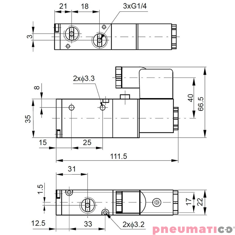 Elektrozawór PNEUMATICO 3/2 G1/4" 12V DC JLE4601-12VDC Elektrozawór PNEUMATICO 3/2 G1/4" 12V DC JLE4601-12VDC