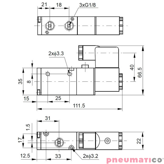 Elektrozaw&oacute;r PNEUMATICO 3/2 G1/8" 115V AC JLE2601-115VAC