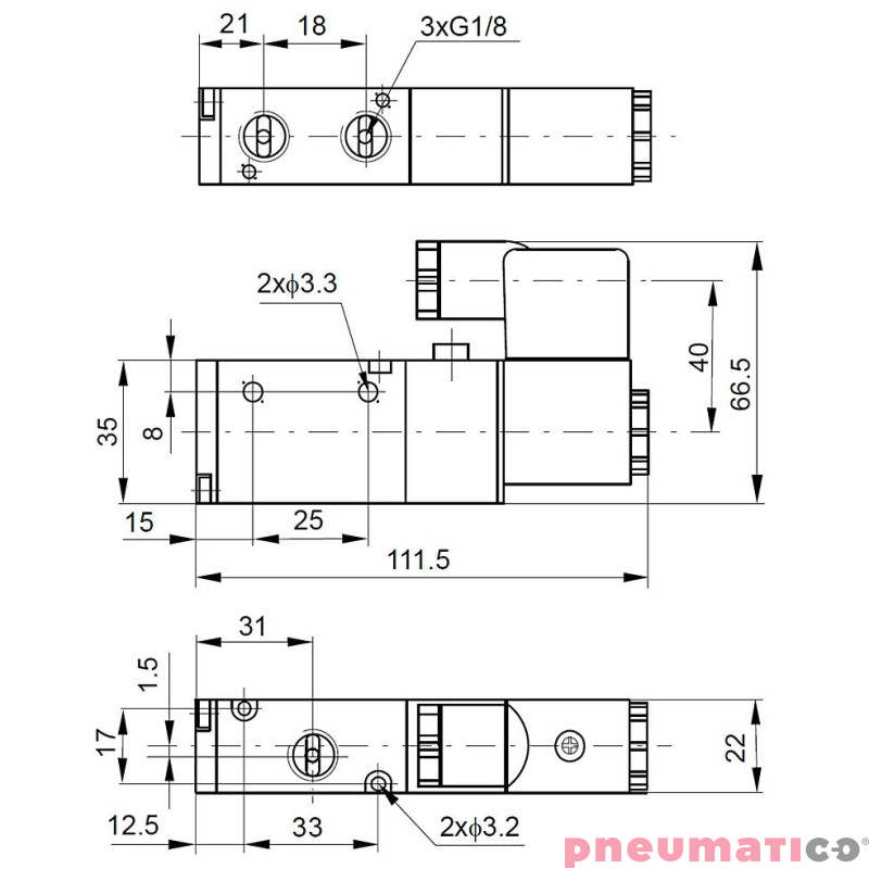 Elektrozawór PNEUMATICO 3/2 G1/8" 24V AC JLE2601-24VAC Elektrozawór PNEUMATICO 3/2 G1/8" 24V AC JLE2601-24VAC