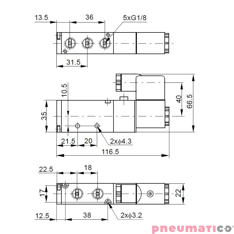 Elektrozawór PNEUMATICO 5/2 G1/8" 12V DC JLE2101-12VDC Elektrozawór PNEUMATICO 5/2 G1/8" 12V DC JLE2101-12VDC