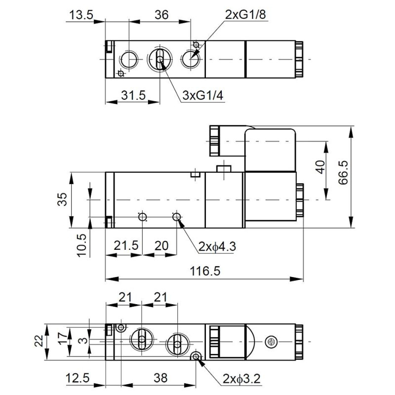 Elektrozawór PNEUMATICO 5/2 G1/4" 115V AC JLE4101-115VAC Elektrozawór PNEUMATICO 5/2 G1/4" 115V AC JLE4101-115VAC
