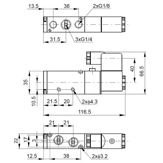 Elektrozawór PNEUMATICO 5/2 G1/4" 115V AC JLE4101-115VAC Elektrozawór PNEUMATICO 5/2 G1/4" 115V AC JLE4101-115VAC