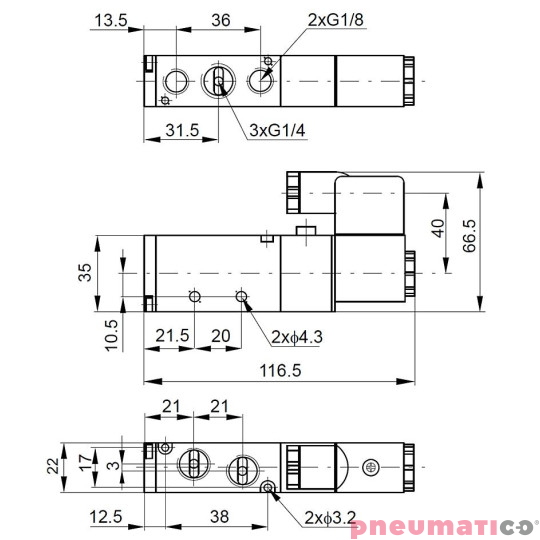 Elektrozawór PNEUMATICO 5/2 G1/4" 24V AC JLE4101-24VAC Elektrozawór PNEUMATICO 5/2 G1/4" 24V AC JLE4101-24VAC