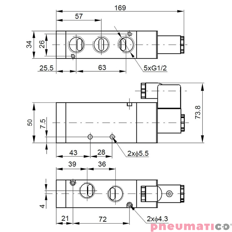 Elektrozawór PNEUMATICO 5/2 G1/2" 24V AC JLE6101-24 Elektrozawór PNEUMATICO 5/2 G1/2" 24V AC JLE6101-24