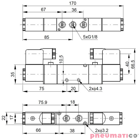 Elektrozawór PNEUMATICO 5/2 G1/8" 24V AC JLE2200-24VAC Elektrozawór PNEUMATICO 5/2 G1/8" 24V AC JLE2200-24VAC