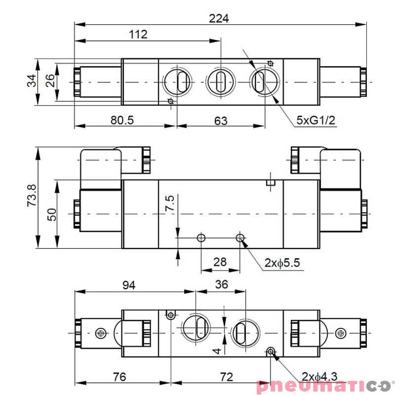 Elektrozawór PNEUMATICO 5/2 G1/2" 230V AC JLE6200-230VAC Elektrozawór PNEUMATICO 5/2 G1/2" 230V AC JLE6200-230VAC