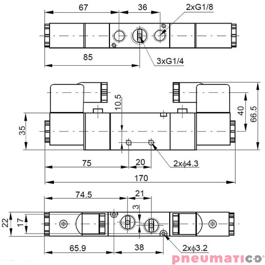 Elektrozaw&oacute;r PNEUMATICO 5/2 G1/4" 24V AC JLE4200-24VAC