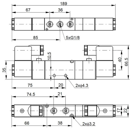 Elektrozaw&oacute;r PNEUMATICO 5/3 G1/8" 12V DC JLE2303-12VDC