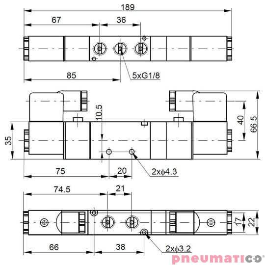 Elektrozawór PNEUMATICO 5/3 G1/8" 230V AC JLE2303-230VAC Elektrozawór PNEUMATICO 5/3 G1/8" 230V AC JLE2303-230VAC