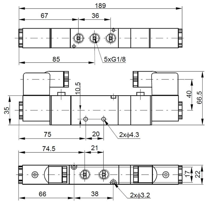 Elektrozawór PNEUMATICO 5/3 G1/8" 24V DC JLE2503-24VDC Elektrozawór PNEUMATICO 5/3 G1/8" 24V DC JLE2503-24VDC