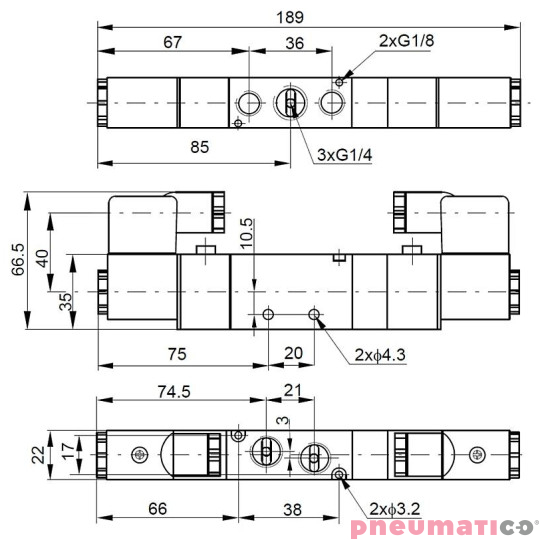 Elektrozawór PNEUMATICO 5/3 G1/4" 24V DC JLE4403-24VDC Elektrozawór PNEUMATICO 5/3 G1/4" 24V DC JLE4403-24VDC