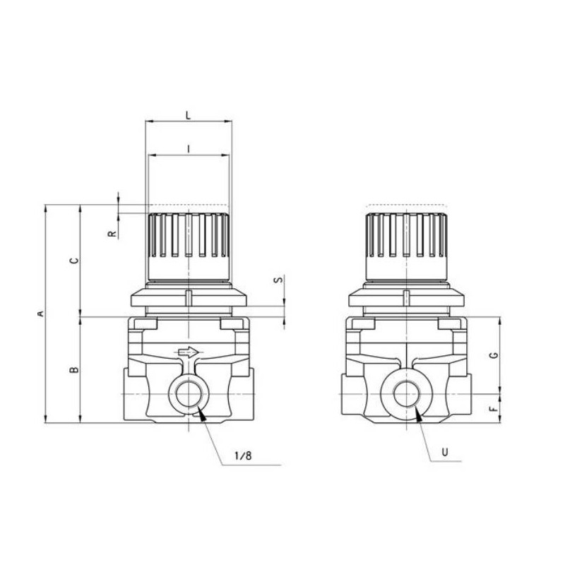 REDUKTOR SERII M G1/8 ZAKRES REGULACJI 0,5-10 BAR Z ODPOWIETRZENIEM CAMOZZI M008-R00