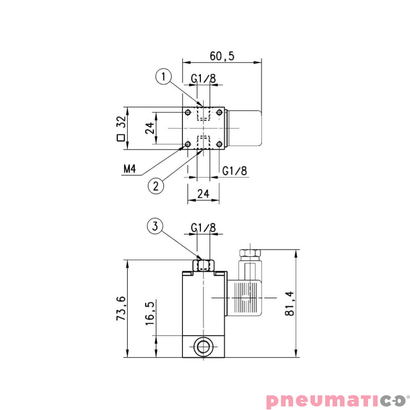 ELEKTROZAW&Oacute;R 3/2 NC MONOSTABILNY GNIAZDA G1/8" - 24V DC CAMOZZI 638-150-A63