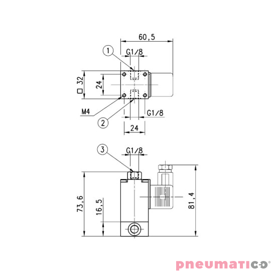ELEKTROZAW&Oacute;R 3/2 NC MONOSTABILNY GNIAZDA G1/8" - 24V DC CAMOZZI 638-150-A63