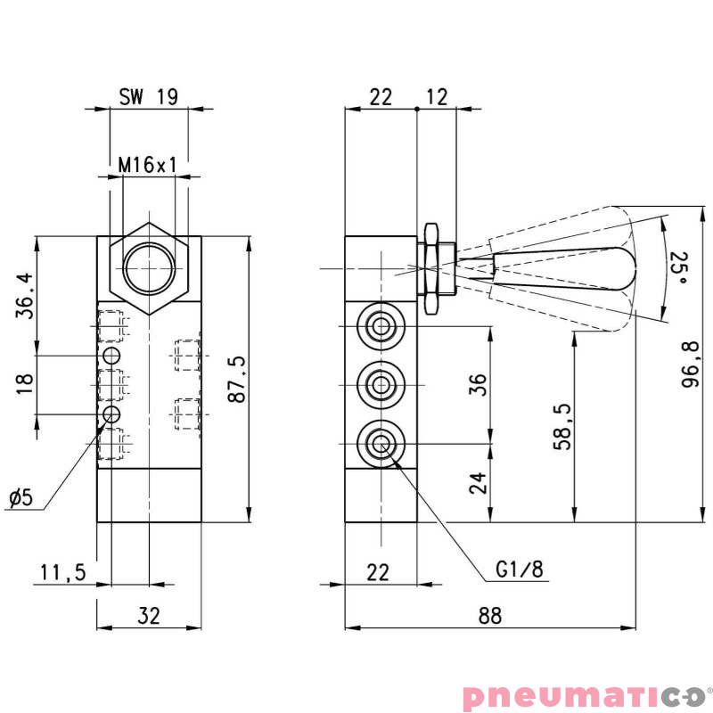 ZAWÓR 5/3 CC BISTABILNY GNIAZDA G1/8" RĘCZNY, DŹWIGNIA CAMOZZI 368-900 ZAWÓR 5/3 CC BISTABILNY GNIAZDA G1/8" RĘCZNY, DŹWIGNIA CAMOZZI 368-900