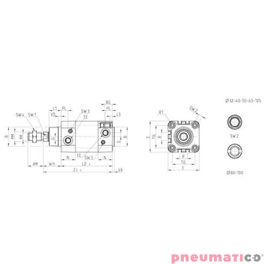 Siłownik ISO 15552 serii 61 O40 podw&oacute;jnego działania CAMOZZI 61M2P040A0025