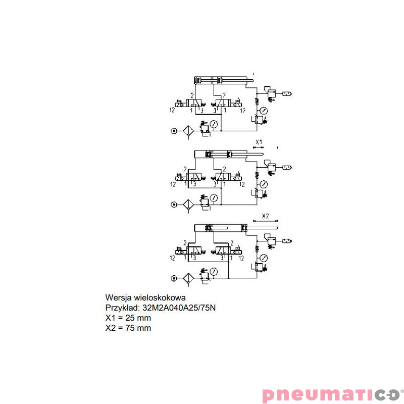 Siłownik ISO 21287 serii 32 O40 pojedynczego działania ciągnący CAMOZZI 32F4A040A025