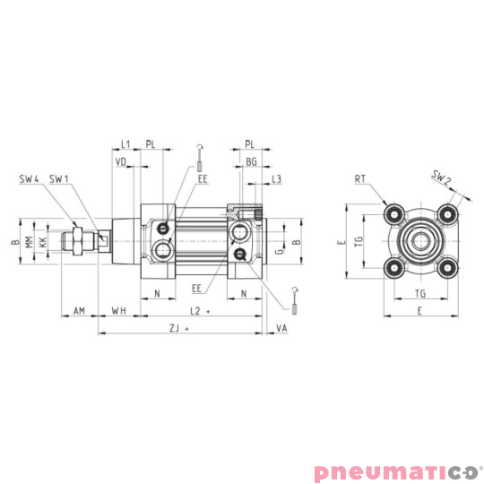 Siłownik ISO 15552 serii 63 O125 CAMOZZI 63MP2C125A0200Z
