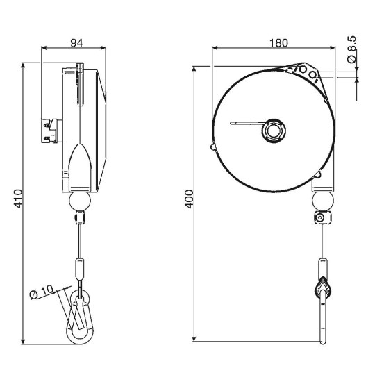 Balanser linkowy TECNA z hamulcem 9346LAX 0,5-2kg 2500mm