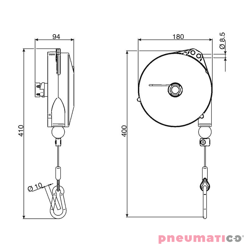 Balanser linkowy 9336LNY TECNA 0,5-2kg 2500mm Balanser linkowy 9336LNY TECNA 0,5-2kg 2500mm
