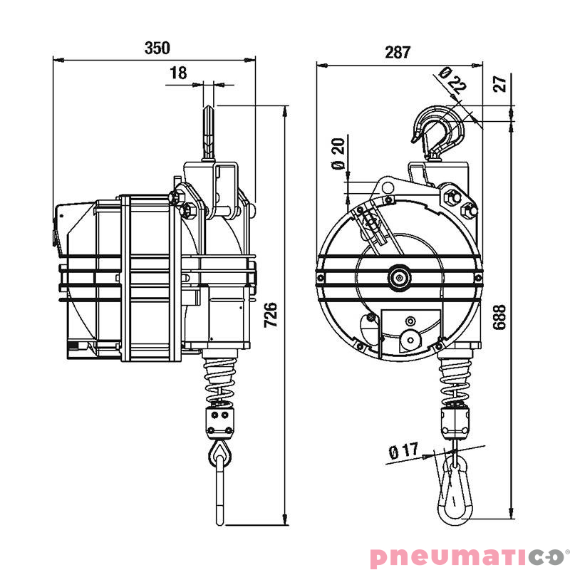 Balanser linkowy 9452 TECNA 115-130kg 3000mm