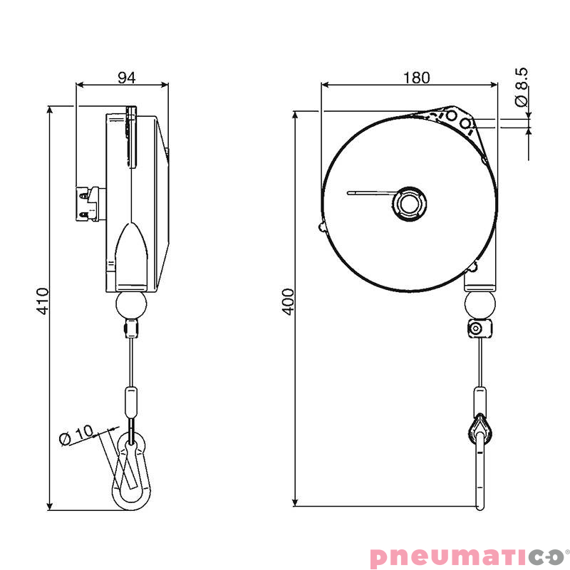 Balanser linkowy antystatyczny ESD 9340ES TECNA 10-14kg 2500mm