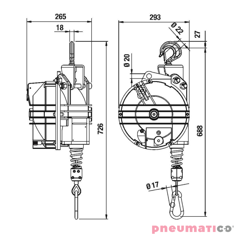 Balanser linkowy TECNA 9441G.B1 60-70kg 3000mm Balanser linkowy TECNA 9441G.B1 60-70kg 3000mm