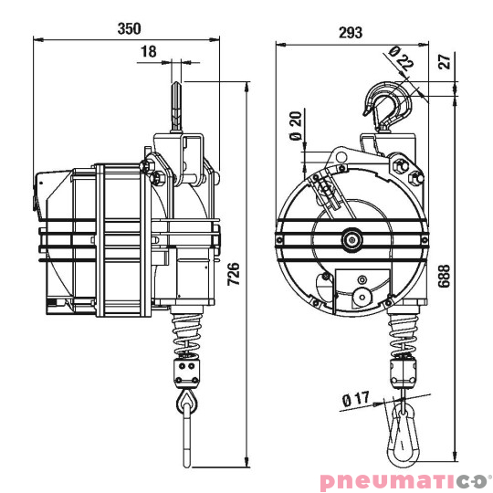 Balanser linkowy TECNA 9454G.B1 140-150kg 3000mm