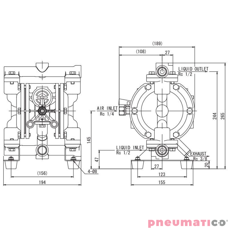 POMPA MEMBRANOWA SERIA G 1/2' PP POLIPROPYLEN/PTFE TEFLON YAMADA G15PT00