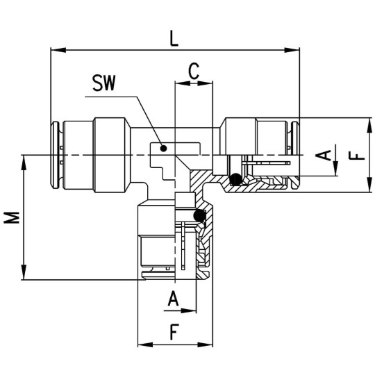 Tr&oacute;jnik typu T serii 6540 O6 CAMOZZI 6540-6