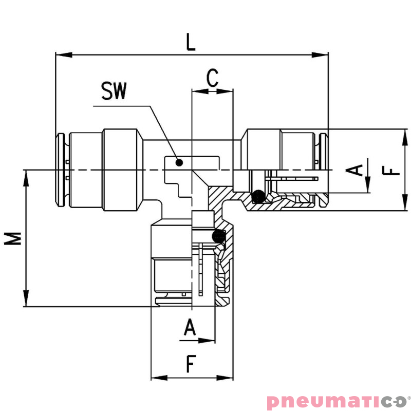 Trójnik typu T serii 6540 O6 CAMOZZI 6540-6 Trójnik typu T serii 6540 O6 CAMOZZI 6540-6