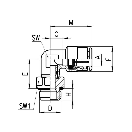 Złączka kątowa serii 6522 Z O-RING O6 G1/8"-Z CAMOZZI 6522-6-18