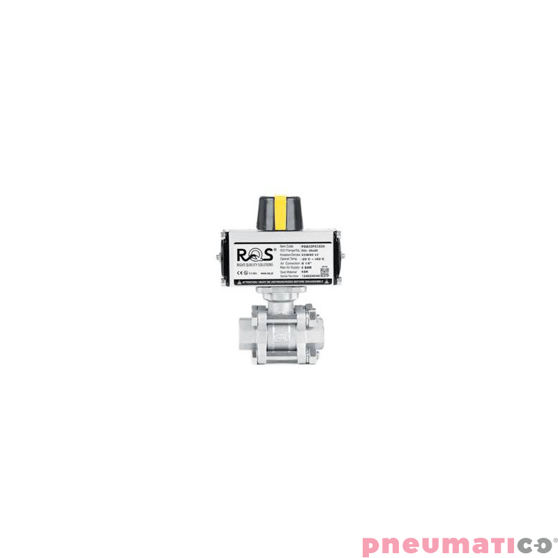 Zaw&oacute;r kulowy - dwudrogowy 3-częściowy z kołnierzem ISO 5211 TYP BV301 z napędem dwustronnego działania - PDA  PDBV301 FG06 S6P