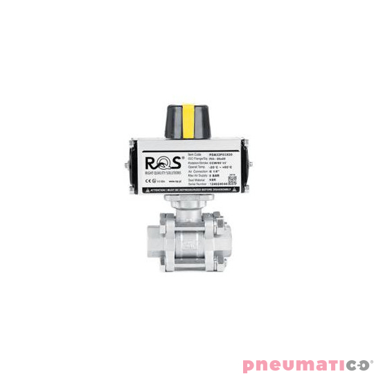 Zaw&oacute;r kulowy - dwudrogowy 3-częściowy z kołnierzem ISO 5211 TYP BV301 z napędem dwustronnego działania - PDA  PDBV301 FG08 S6P