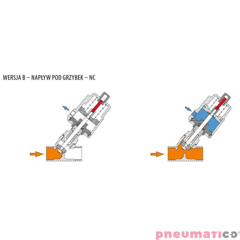 Zawór kątowy sterowany pneumatycznie TYP PAV wersja B - napływ pod grzybek NC do wspawania PAV050BD2 RQS Zawór kątowy sterowany pneumatycznie TYP PAV wersja B - napływ pod grzybek NC do wspawania PAV050BD2 RQS