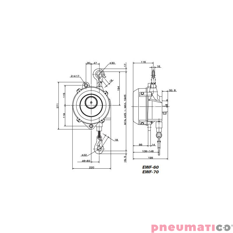 Balanser linkowy ENDO EWF70 60-700kg Balanser linkowy ENDO EWF70 60-700kg
