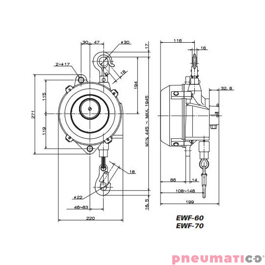 Balanser linkowy ENDO EWF70 60-700kg Balanser linkowy ENDO EWF70 60-700kg