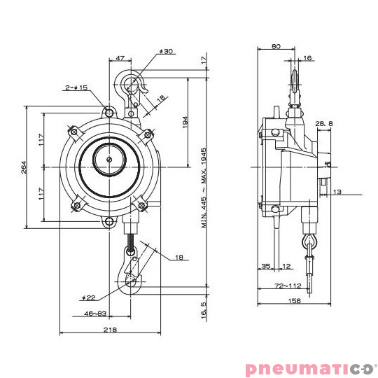 Balanser linkowy ENDO EWF30 22-30kg 1500mm Balanser linkowy ENDO EWF30 22-30kg 1500mm