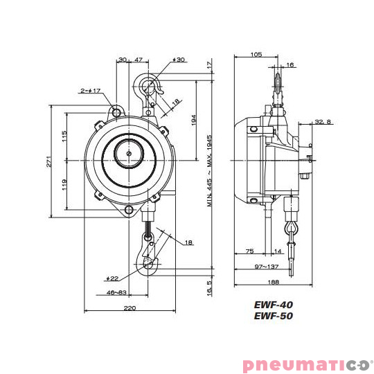 Balanser linkowy ENDO EWF50 40-50kg 1500mm Balanser linkowy ENDO EWF50 40-50kg 1500mm