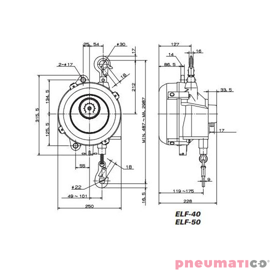 Balanser linkowy ENDO ELF50 40-50kg 2500mm Balanser linkowy ENDO ELF50 40-50kg 2500mm